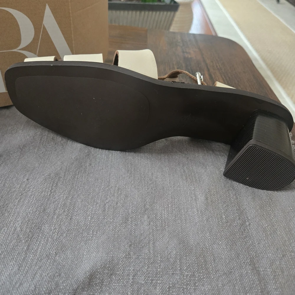 Zara Women's Black and Cream Fisherman Sandals With Heel Size 11 NWT - Picture 4 of 8